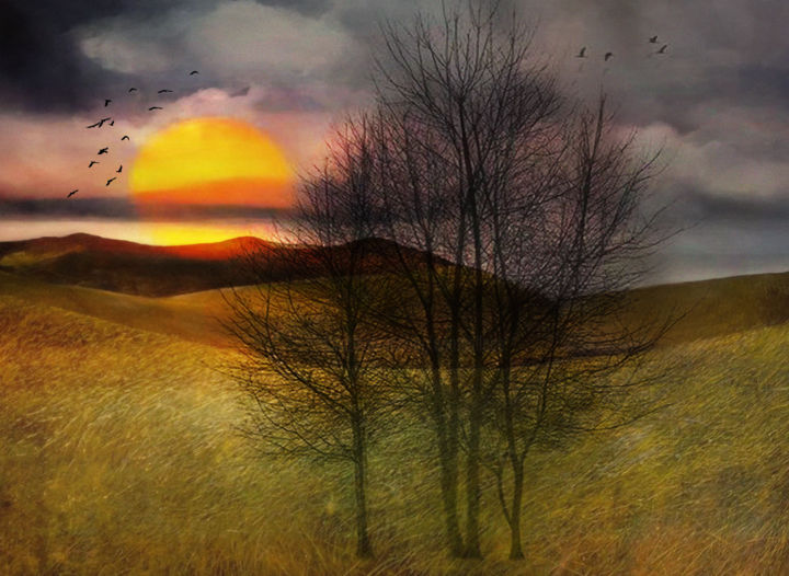 Digital Arts titled "look at a sunset" by Dodi Ballada, Original Artwork, Digital Painting