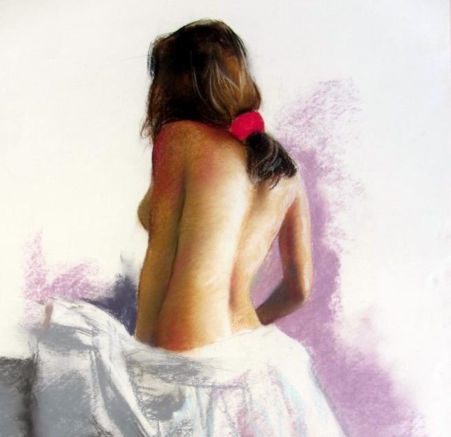 Pintura titulada "Girl back with red…" por Domingo Alvarez, Obra de arte original