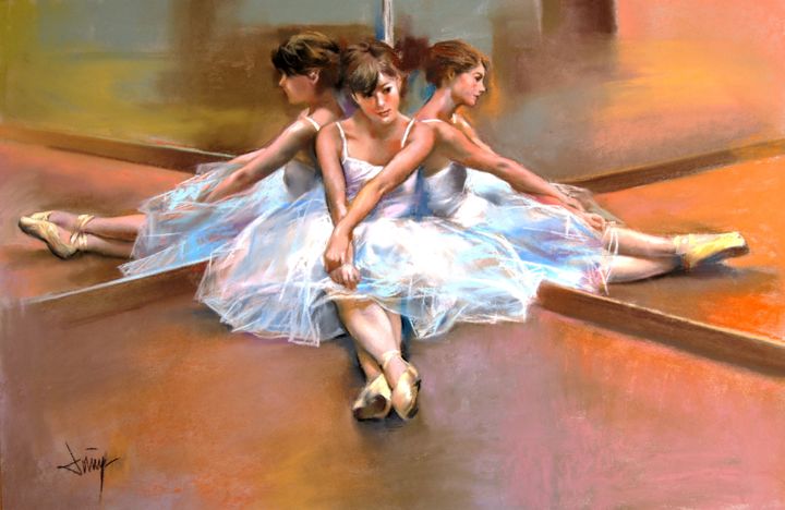Dibujo titulada "Bailarina con refle…" por Domingo Alvarez, Obra de arte original