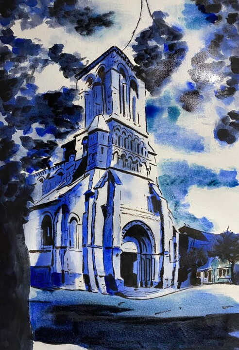 Peinture intitulée "Eglise de St Saens…" par Dominique Cointrel, Œuvre d'art originale, Aquarelle