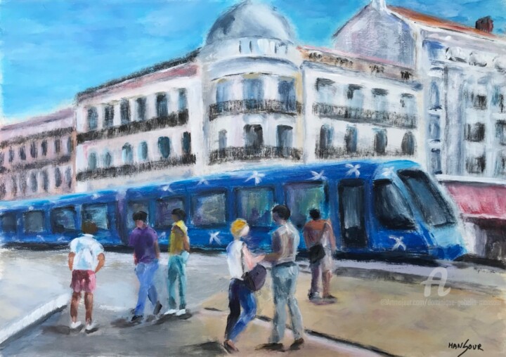 Painting titled "TaM ligne 1 arrêt C…" by Dominique Gobelin Mansour, Original Artwork, Acrylic