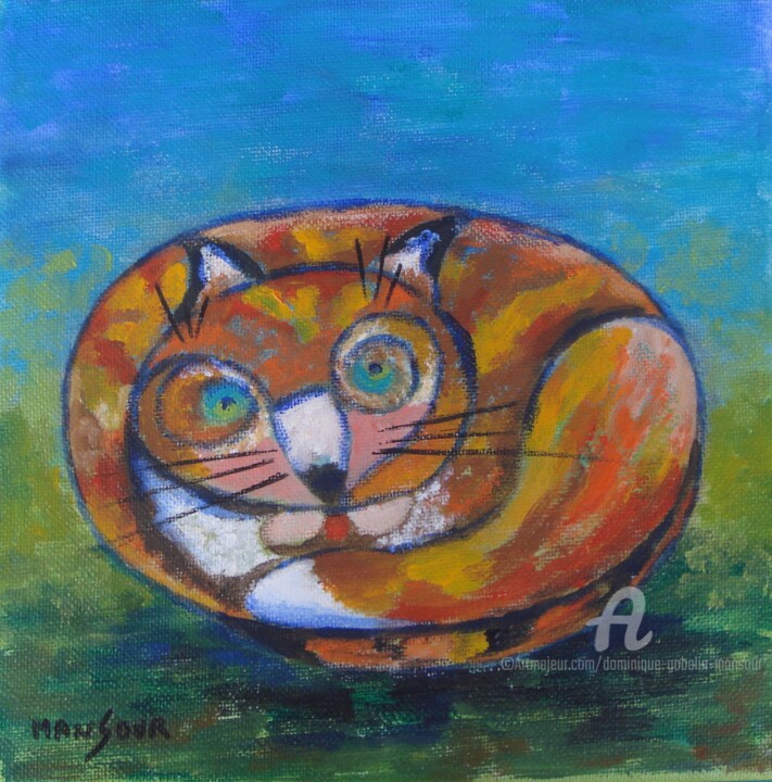 Painting titled "roulade de chat rou…" by Dominique Gobelin Mansour, Original Artwork, Acrylic