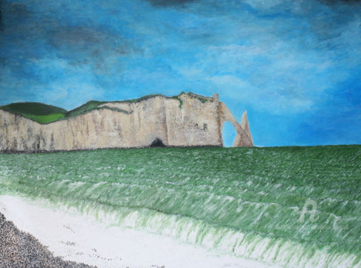 Painting titled "8844 Etretat" by Dominique Goujard, Original Artwork, Oil