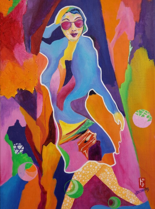 Schilderij getiteld "L'ELEGANTE" door Dominique Hernandez, Origineel Kunstwerk, Acryl