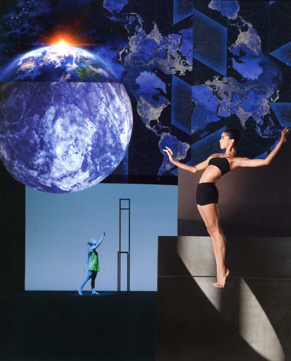 Collages intitulée "Planète bleue - l'a…" par Dominique Loukidis, Œuvre d'art originale, Collages Monté sur Aluminium