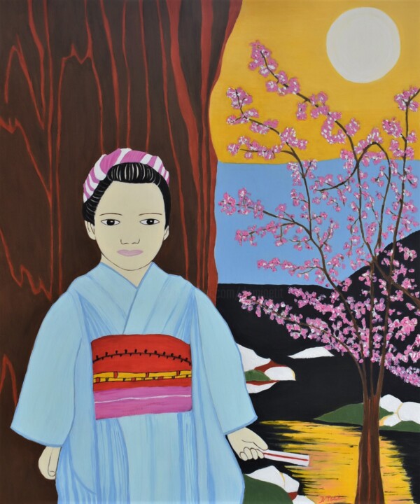 Painting titled "Petite japonaise au…" by Dominique Petit, Original Artwork, Acrylic