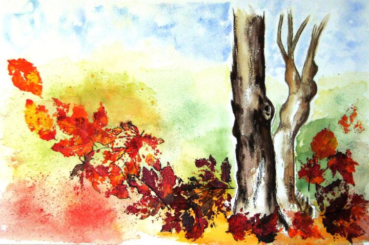 Peinture intitulée "arbres-et-feuilles" par Dominique Missler, Œuvre d'art originale, Acrylique