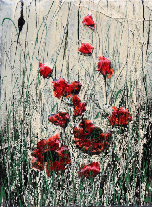 Pittura intitolato "Poppies...a passion…" da Donatella Marraoni, Opera d'arte originale, Olio