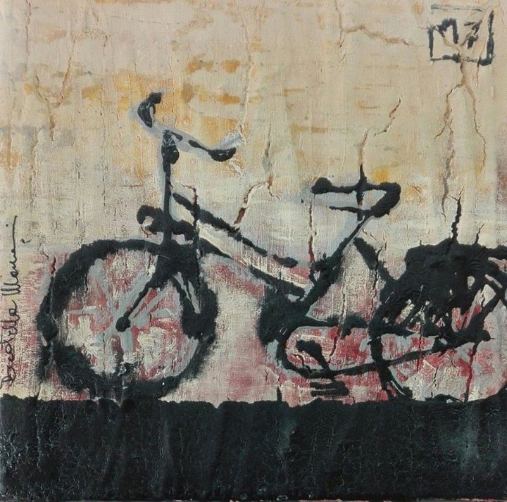 Painting titled "bicicletta gialla" by Donatella Marraoni, Original Artwork, Oil