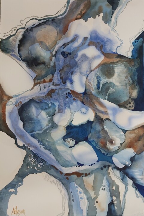 Painting titled "Deep Waters" by Donna Acheson Juillet, Original Artwork, Watercolor