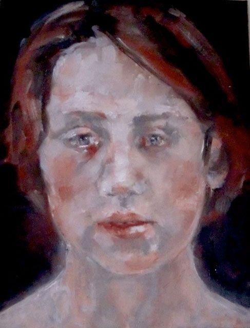 Painting titled "red girl" by Donna Gourdol, Original Artwork, Oil