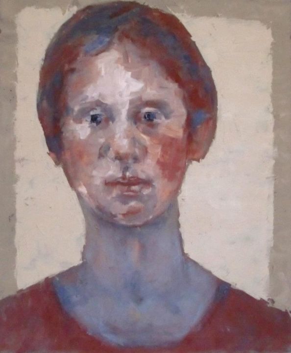 Painting titled "blue neck-girl" by Donna Gourdol, Original Artwork, Oil