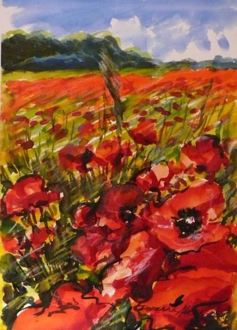 Painting titled "Poppies" by Doranne Alden, Original Artwork, Watercolor