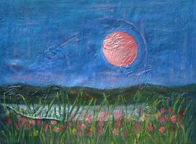 Painting titled "Luna  Roja" by Dora  Sanchez  Rivero, Original Artwork, Oil