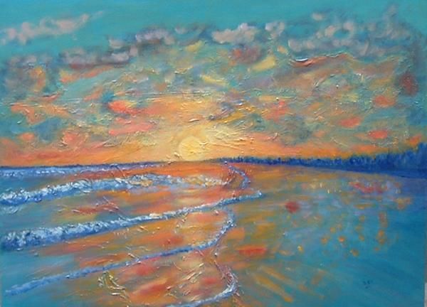 Painting titled "Playa  iluminada" by Dora  Sanchez  Rivero, Original Artwork, Oil