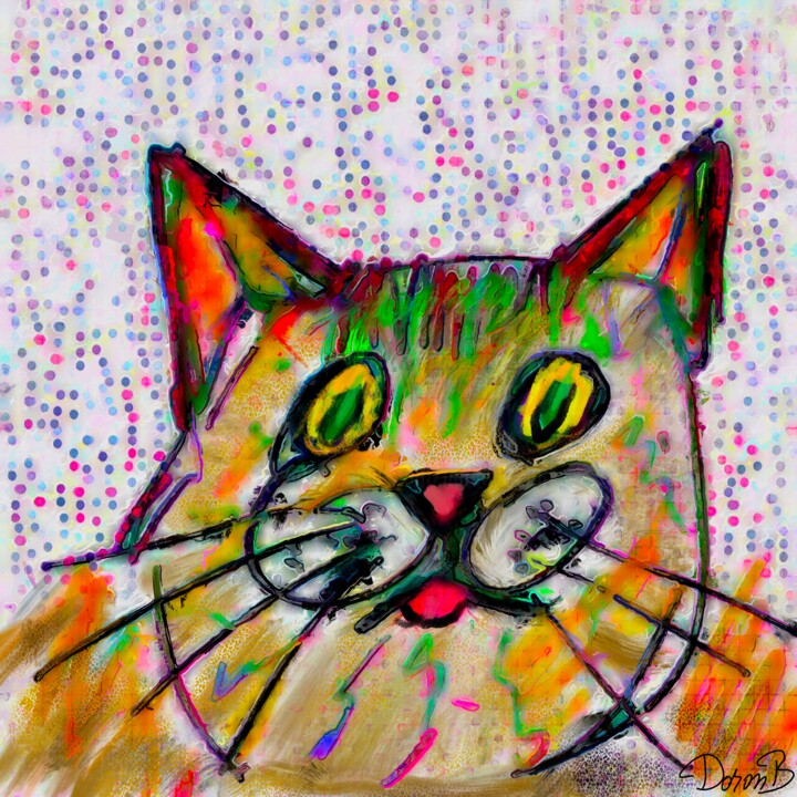 Digitale Kunst getiteld "Karoon le chat" door Doron B, Origineel Kunstwerk, Digitaal Schilderwerk