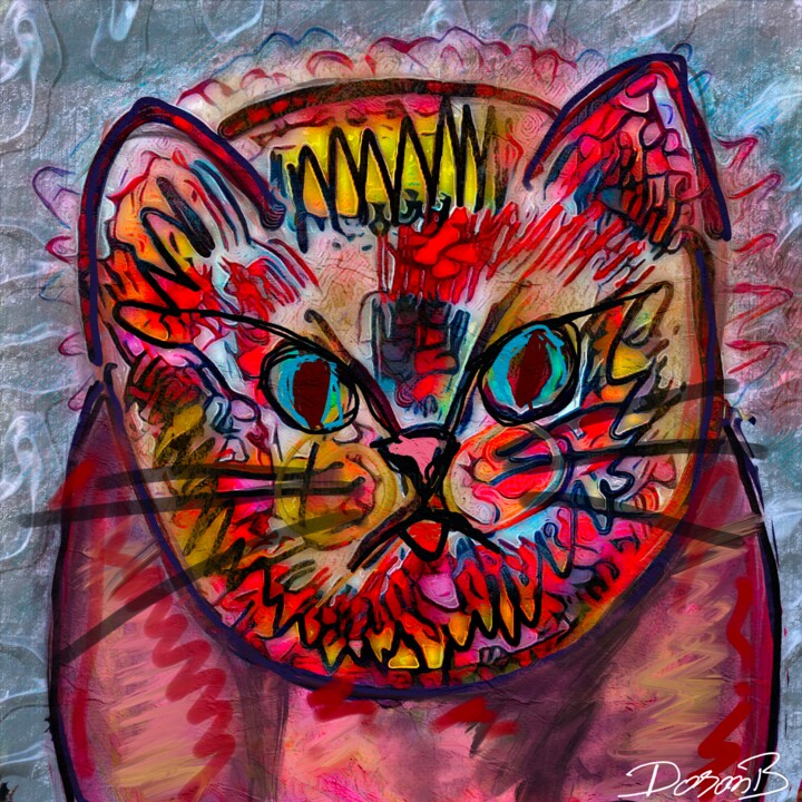 Artes digitais intitulada "Troumber le chat, t…" por Doron B, Obras de arte originais, Pintura digital