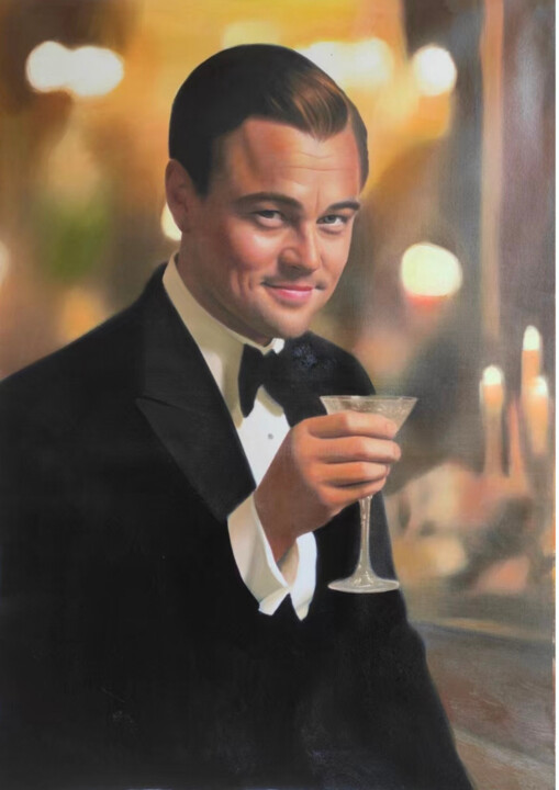 Painting titled "Leonardo di Caprio" by Dr. Magdalena Laabs, Original Artwork, Oil Mounted on Wood Stretcher frame