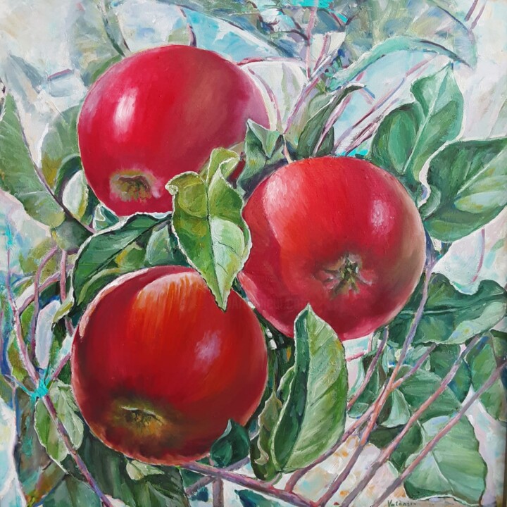 Painting titled "Branche de pomme" by Valentyna Dubrovska, Original Artwork, Oil