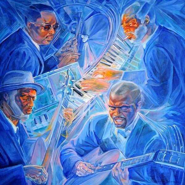 Painting titled "Blues" by Valentyna Dubrovska, Original Artwork, Oil