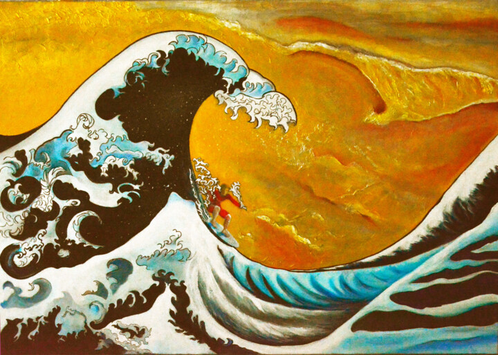 Pintura titulada "Surfer, la Grande V…" por Monique Ducarton, Obra de arte original, Acrílico Montado en Bastidor de camilla…