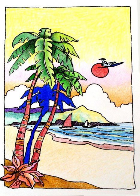 Drawing titled "Tropic Shores" by John Hudson Hawke, Original Artwork
