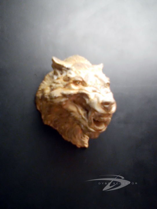 Sculptuur getiteld "Wolf masc(totem)" door Brost, Origineel Kunstwerk, Metalen