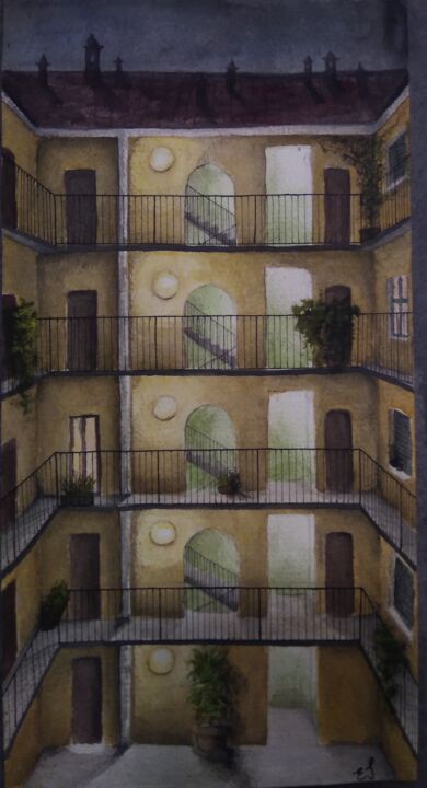 绘画 标题为“Notturno a Milano” 由E I, 原创艺术品, 水彩