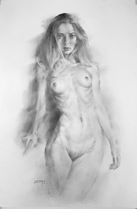 Rysunek zatytułowany „Nude Girl #1” autorstwa Eagle Zac, Oryginalna praca, Węgiel drzewny