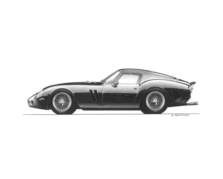 Dibujo titulada "Ferrari 250 GTO" por Eric Berthet, Obra de arte original, Tinta