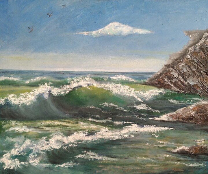 Painting titled "sea" by Ecaterina Oranciuc, Original Artwork, Oil