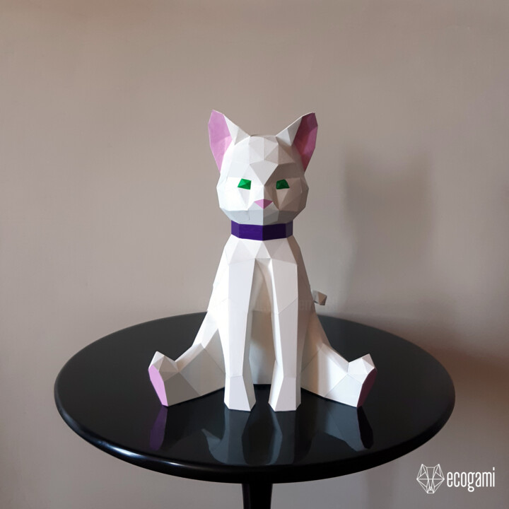 Sculpture titled "Chaton à assembler…" by Ecogami, Original Artwork, Paper