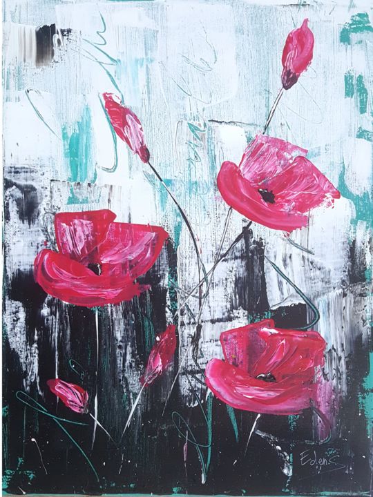 Peinture intitulée "Poppy rose" par Eden Stellar, Œuvre d'art originale, Acrylique Monté sur Châssis en bois