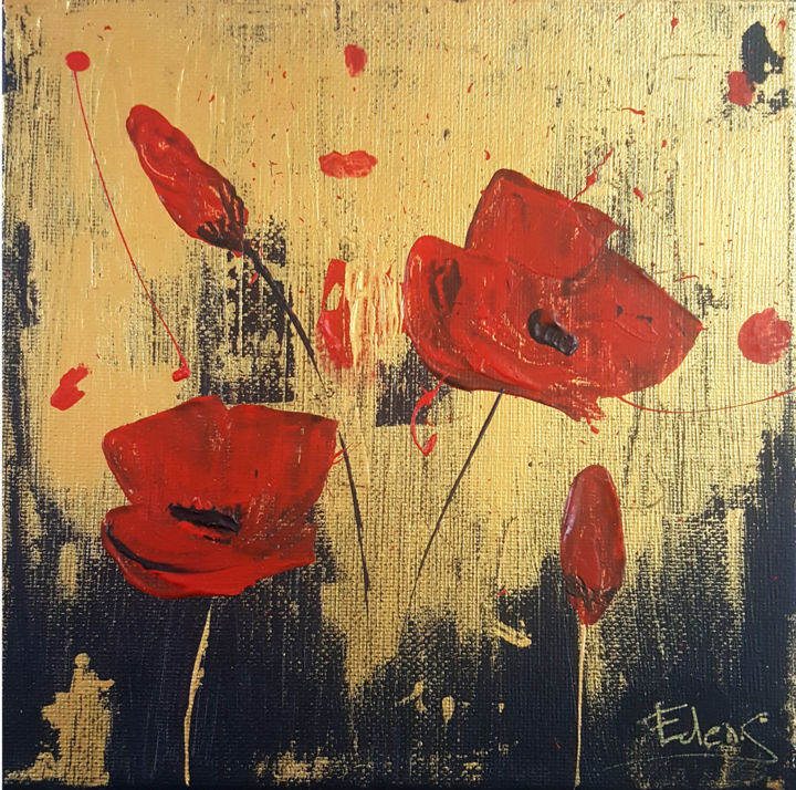 Peinture intitulée "Poppy rouge" par Eden Stellar, Œuvre d'art originale, Acrylique Monté sur Châssis en bois