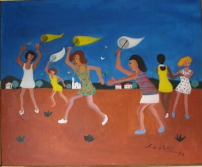 Painting titled "caçando borboletas" by Edésio Esteves, Original Artwork