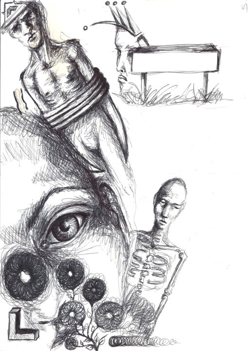 Drawing titled "Prison relationnelle" by Edith Donc, Original Artwork, Ballpoint pen