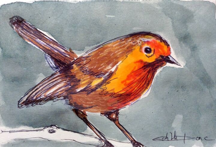 Dessin intitulée "Petit oiseau" par Edith Donc, Œuvre d'art originale, Marqueur