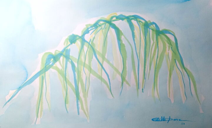 Dessin intitulée "Feuille de palmier" par Edith Donc, Œuvre d'art originale, Encre