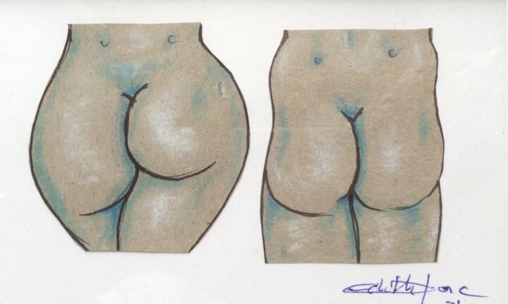 Σχέδιο με τίτλο "Bien rebondit" από Edith Donc, Αυθεντικά έργα τέχνης, Μολύβι