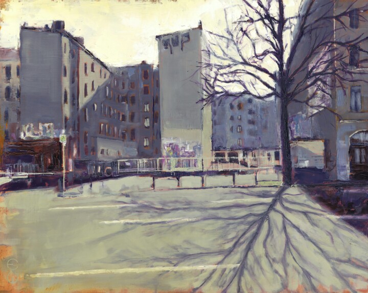 Painting titled "BERLIN_21_02" by Eduard Warkentin, Original Artwork, Oil Mounted on Wood Stretcher frame