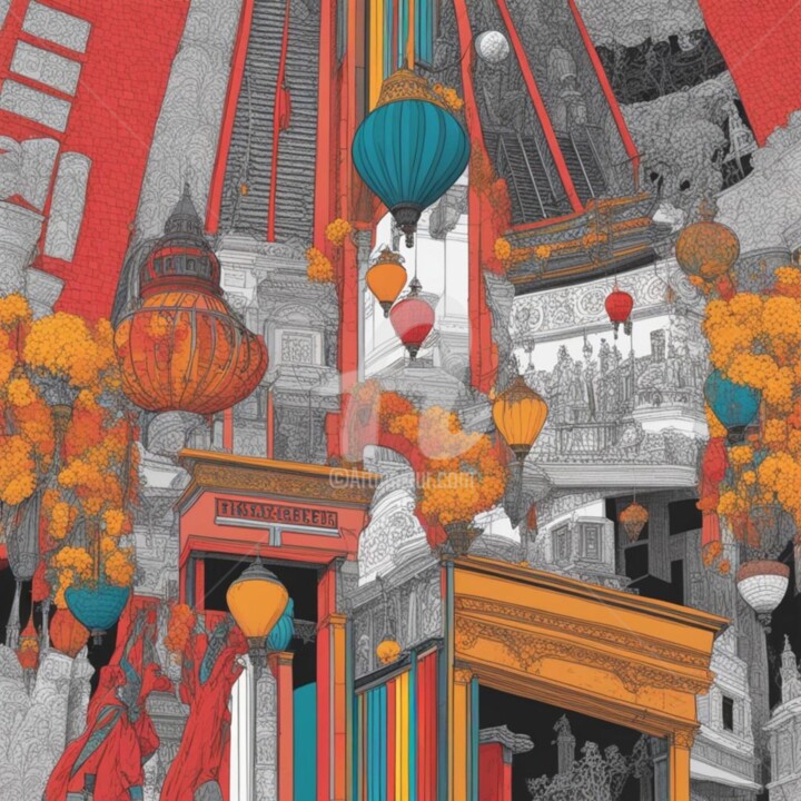 Arts numériques intitulée "china town future" par Eduardo Vidal, Œuvre d'art originale, Peinture numérique