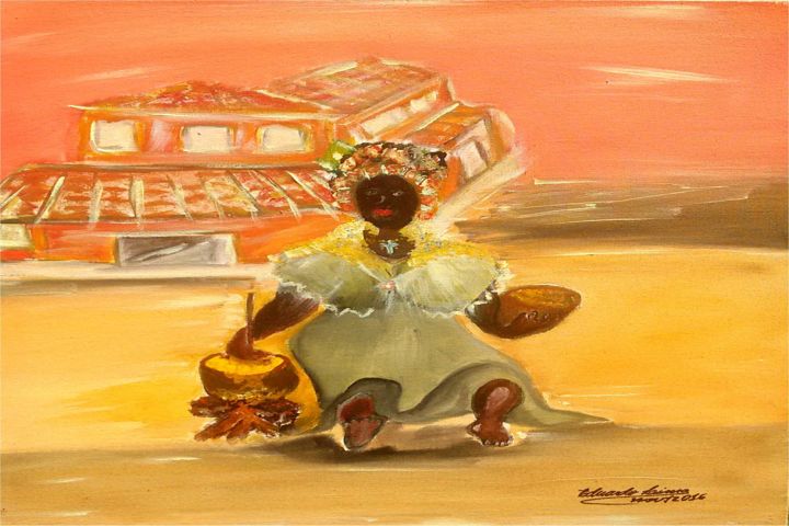 Painting titled "Vendedora de Angu" by Eduardo Lima, Original Artwork, Acrylic