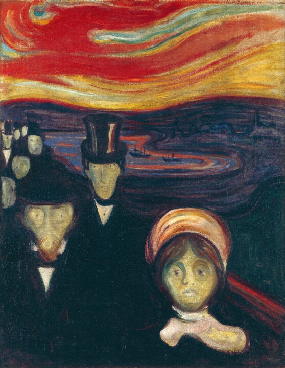 Pintura titulada "L'anxiété" por Edvard Munch, Obra de arte original, Oleo