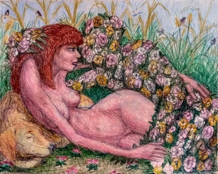 Σχέδιο με τίτλο "Nude with a Floral…" από Edwin Loftus, Αυθεντικά έργα τέχνης, Μολύβι Τοποθετήθηκε στο Άλλος άκαμπτος πίνακας