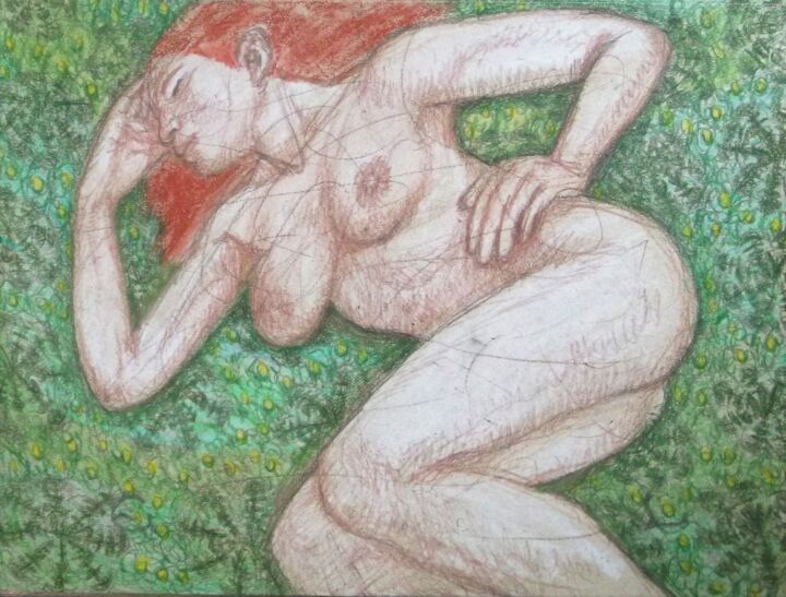 Tekening getiteld "Nude Resting 2" door Edwin Loftus, Origineel Kunstwerk, Potlood Gemonteerd op Andere stijve panelen