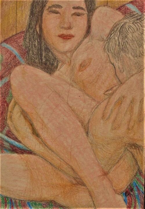 Dessin intitulée "Lovers 48" par Edwin Loftus, Œuvre d'art originale, Pastel Monté sur Autre panneau rigide