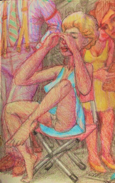 Drawing titled "The Artist at Work,…" by Edwin Loftus, Original Artwork, Pastel Mounted on Other rigid panel