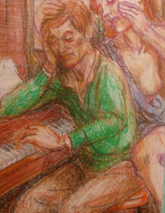 Disegno intitolato "The Artist at Work,…" da Edwin Loftus, Opera d'arte originale, Pastello Montato su Altro pannello rigido