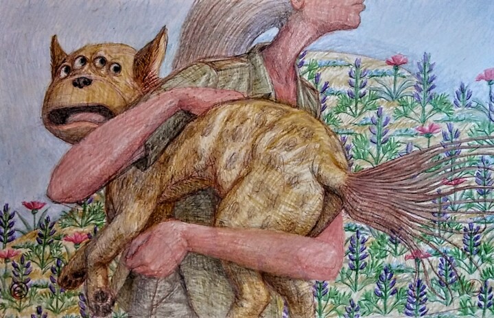 Drawing titled "Isn't My Dog Too Cu…" by Edwin Loftus, Original Artwork, Pastel