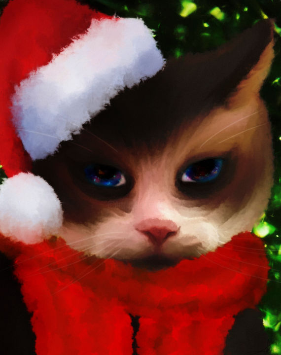 Artes digitais intitulada "New Year Cat" por Efferri, Obras de arte originais, Pintura digital